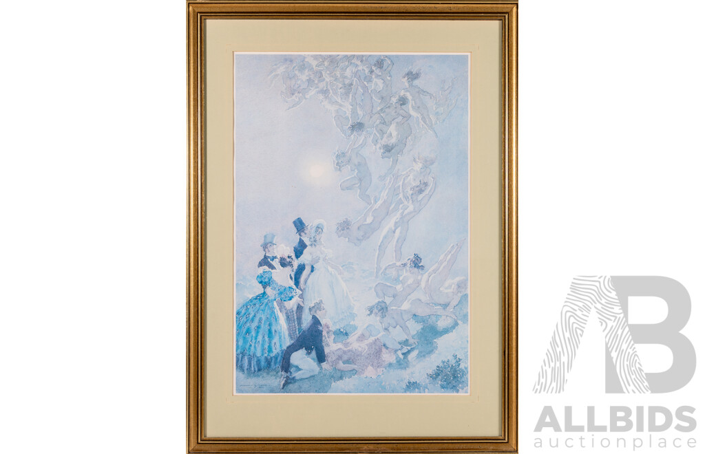 Norman Lindsay, (20th Century, Australian, 1879-1969) Visitant From the Moon, Quality Print of Original Watercolour From 1949, 72 x 53 cm (frame)