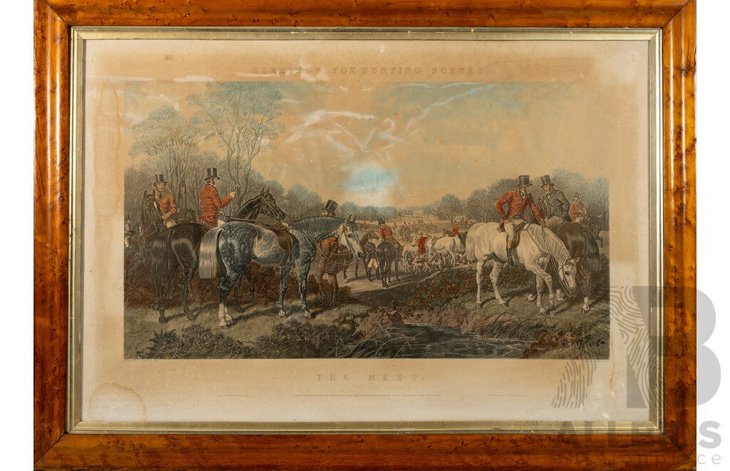 (After) John Frederick Herring Senior, (British, 1795-1865), the Meet From Herring's Fox-Hunting Scenes, Hand Tinted Antique Engraving Print by J Harris, 77 x108 cm (frame)