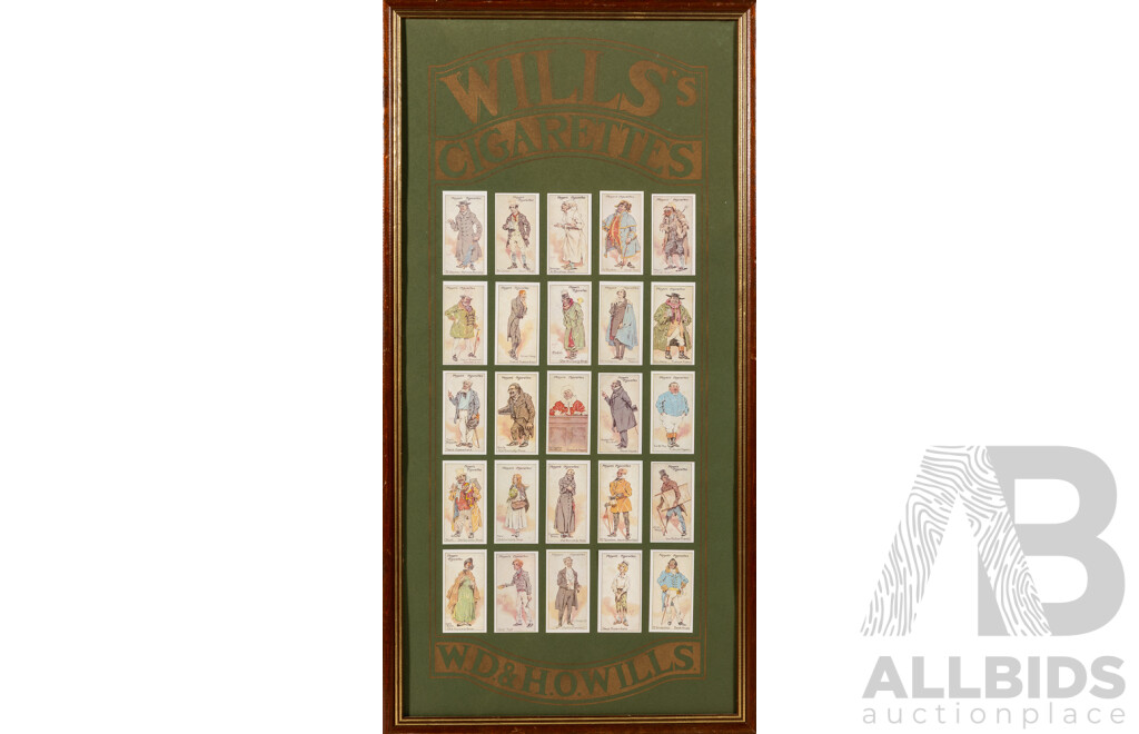 Framed Set of W.D & H.O Wills Vintage Cigarette Cards (Late 19/Early 20th Centuries), Featuring 25 Charles Dickens Characters, 60 x 31 cm (frame)