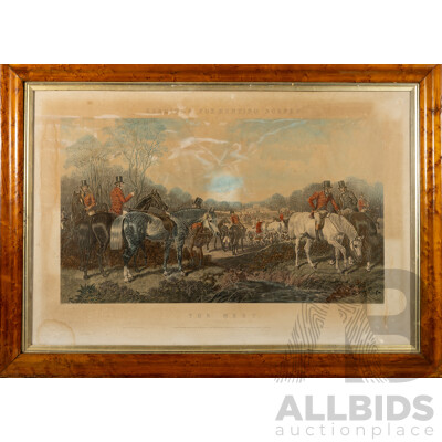(After) John Frederick Herring Senior, (British, 1795-1865), the Meet From Herring's Fox-Hunting Scenes, Hand Tinted Antique Engraving Print by J Harris, 77 x108 cm (frame)