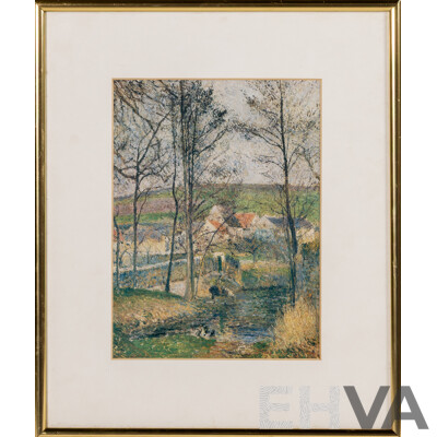 Camille Pissarro (19th Century, Danish-French, 1830-1903), the Banks of the Viosne at Osny, in Grey Weather, Winter (Bords De La Viosne À Osny, Temps Gris, Hiver), Reproduction Print of Original From 1883, 37 x 31 cm (frame) Camille Pissarro (19th Century, Danish-French, 1830-1903), the Banks of the Viosne at Osny, in Grey Weather, Winter (Bords De La Viosne À Osny, Temps Gris, Hiver), Reproduction Print of Original From 1883, 37 x 31 cm (frame)