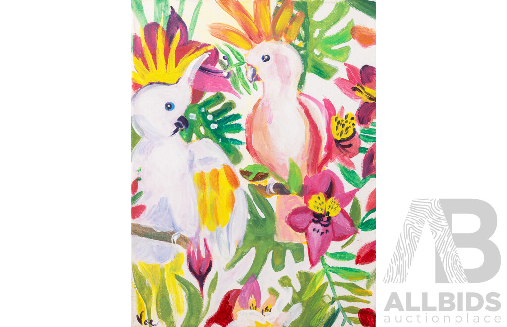 Vee, (20th Century), 2 Parrots & Starry Night, Pair of Original Oils on Canvas, 41 x 31 & 31 x 41 cm (2)