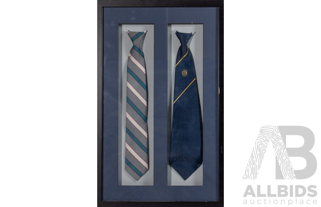 Pair of Framed Ties, Including One Bearing Insignia From Royal NSWBA (Bar Association), 59 x 37 cm (frame)