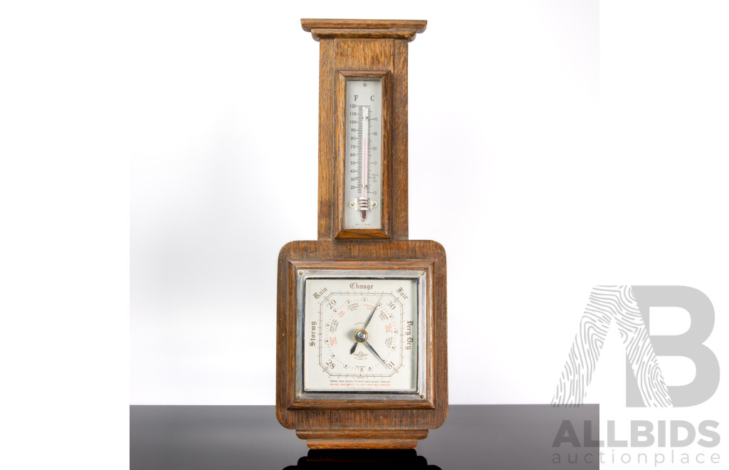 Art Deco Oak Cased Barometer by Shortlands Smith
