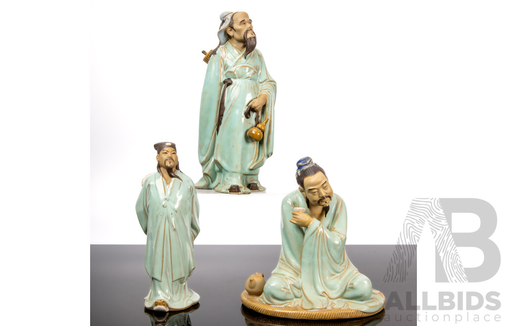 Collection of Three Glazed Terracotta Chinese Figures