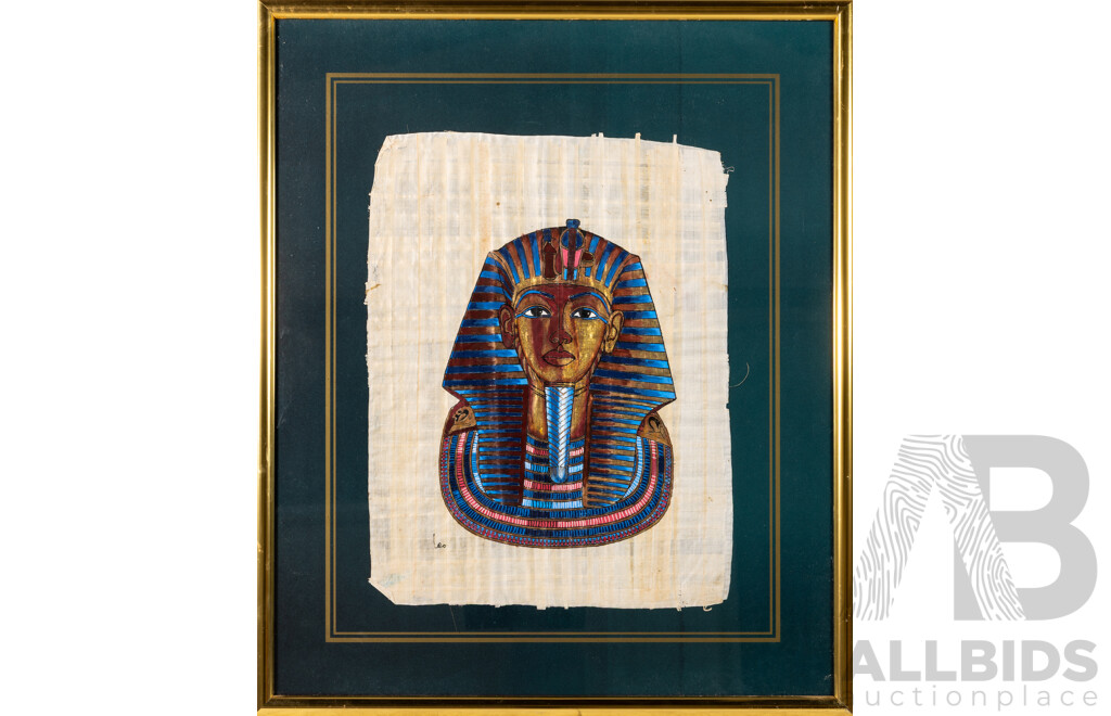 Artist Unknown (20th Century, Egyptian), Tutankhamun, Hand Painted on Genuine Papyrus Sheet, 64 x 54 cm (frame)