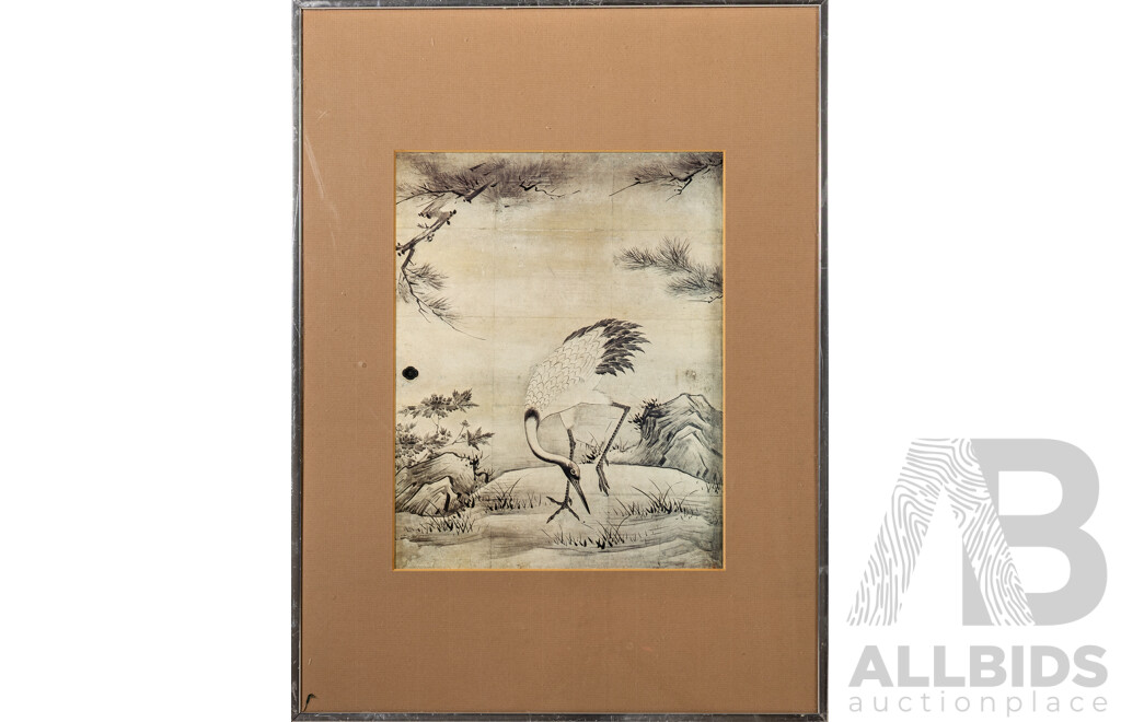 Artists Unknown (20th Century, Asian School), Crane & Flowers and Birds, Pair of Reproduction Vintage Prints, 50 x 37 cm and 61 x 26 cm (frames) (2)