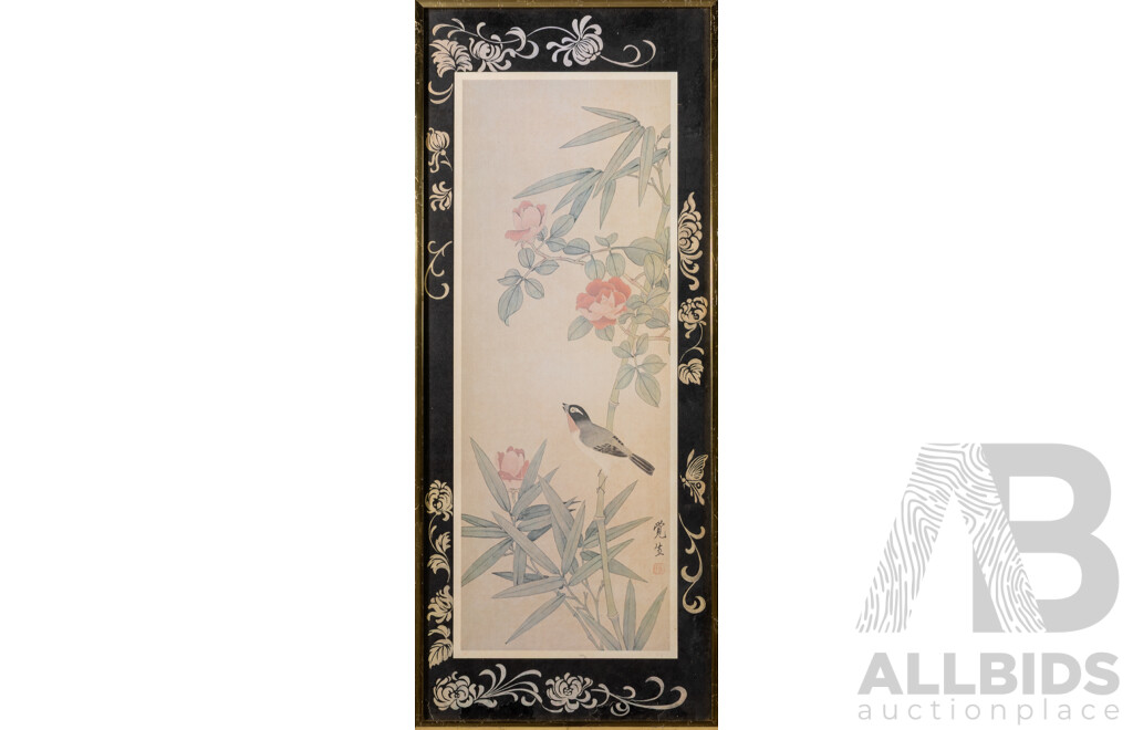 Artists Unknown (20th Century, Asian School), Crane & Flowers and Birds, Pair of Reproduction Vintage Prints, 50 x 37 cm and 61 x 26 cm (frames) (2)