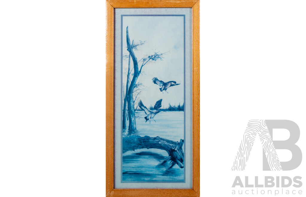 Tommy Sin (20th Century, Working C1980s), Mallard Ducks, Reproduction Cyanotype Print, 49 x 24 cm (frame)