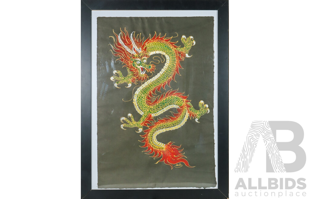 Lek (20th Century, Asian School), Dragon, Original Mixed Media on Black Thick Paper, 93 x 68 cm (frame)