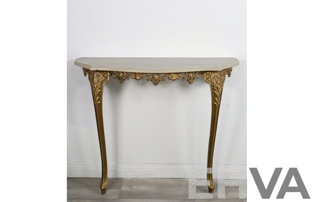 Wall Mount Console Table with Ornate Brass Legs and Composite Top