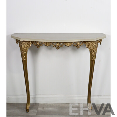 Wall Mount Console Table with Ornate Brass Legs and Composite Top
