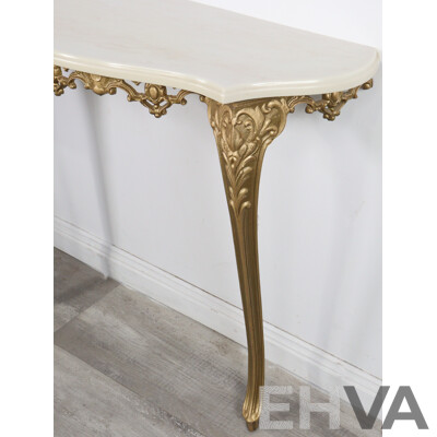 Wall Mount Console Table with Ornate Brass Legs and Composite Top