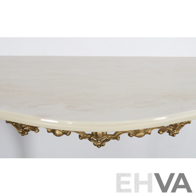 Wall Mount Console Table with Ornate Brass Legs and Composite Top