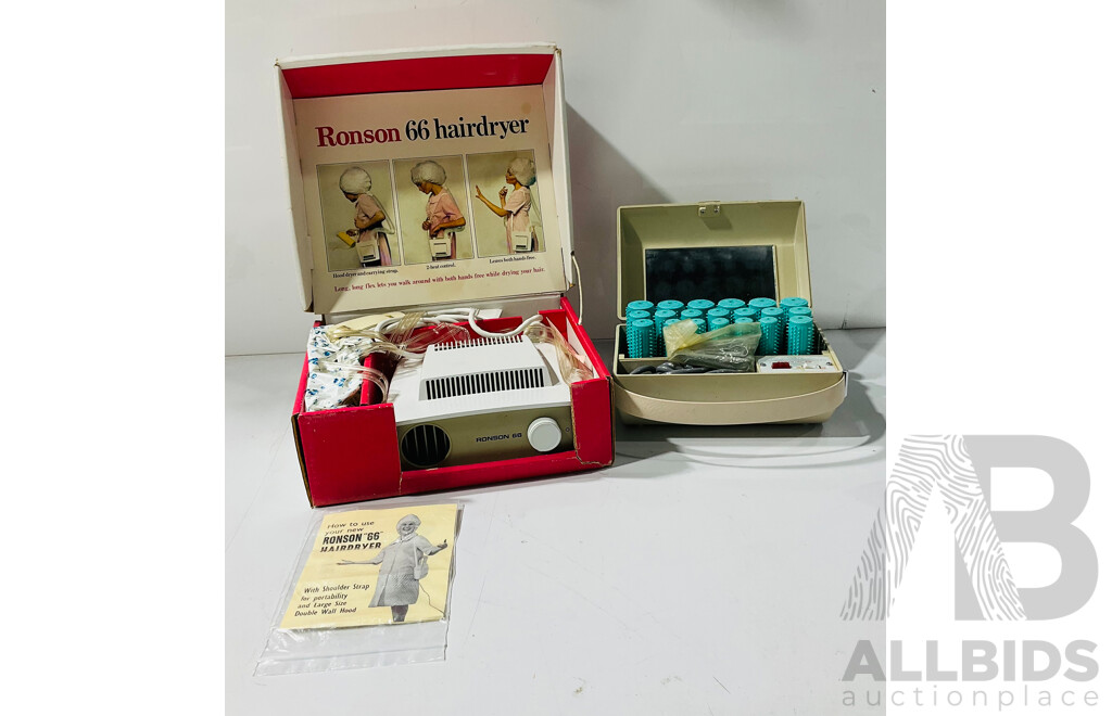 Retro Ronson 66 Portable Hairdryer and Retro Sanyo Hair Curler