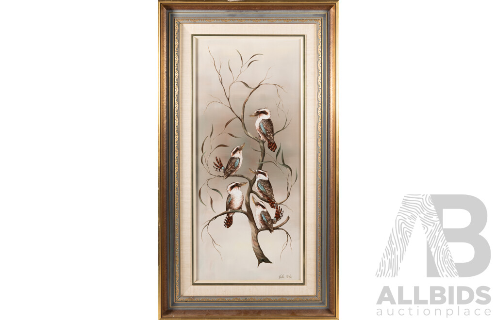 Helen Picton, (20th Century, Australian, Working C1960s), Kookaburras, Original Oil on Board, 87 x 49.5 cm (frame)
