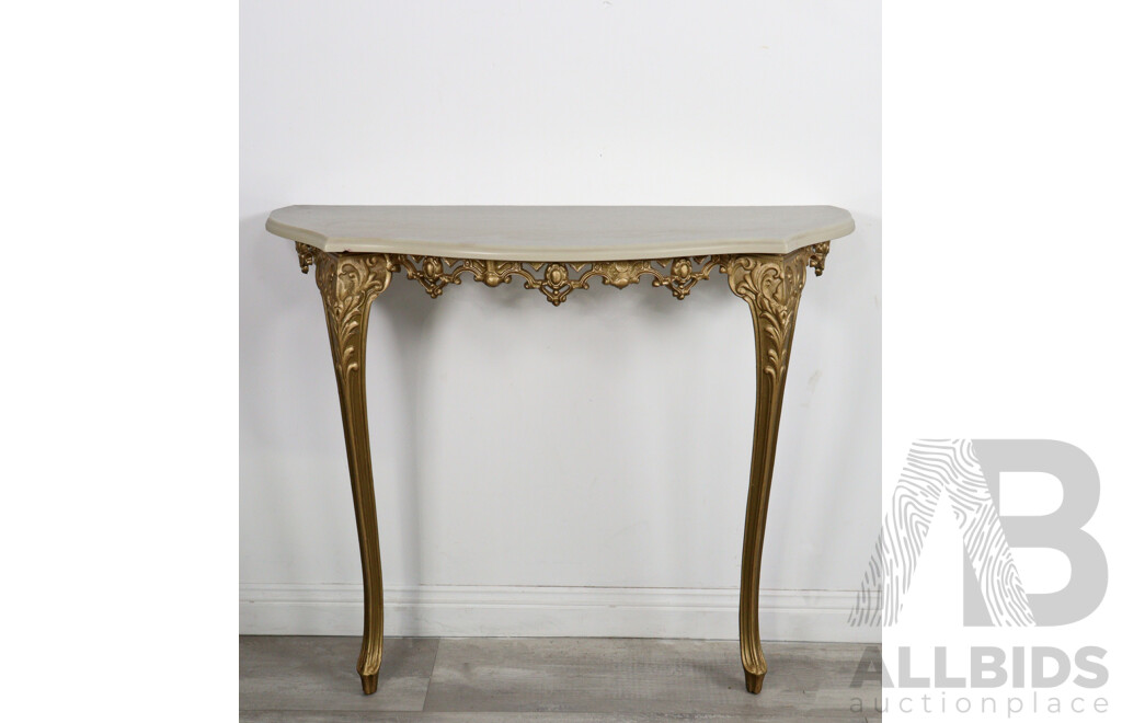 Wall Mount Console Table with Ornate Brass Legs and Marble Top