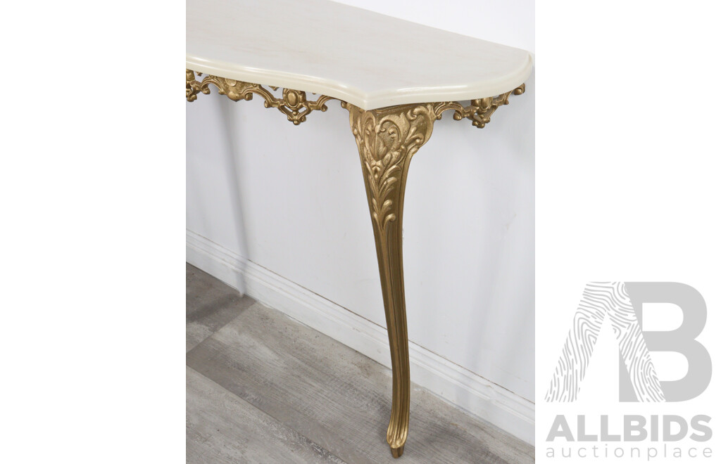 Wall Mount Console Table with Ornate Brass Legs and Marble Top