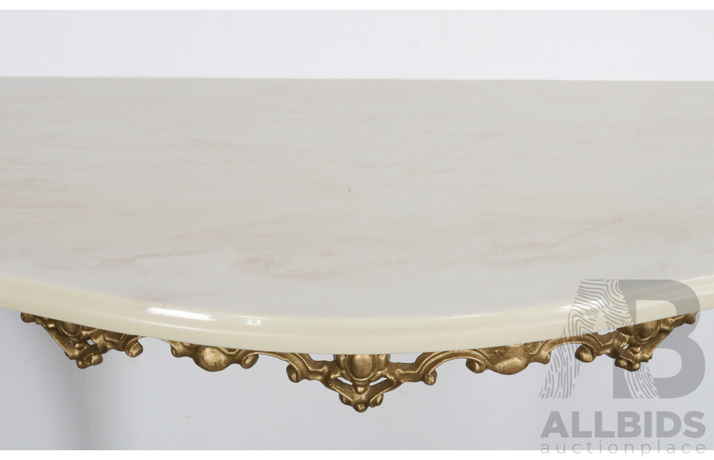 Wall Mount Console Table with Ornate Brass Legs and Marble Top