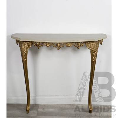 Wall Mount Console Table with Ornate Brass Legs and Composite Top