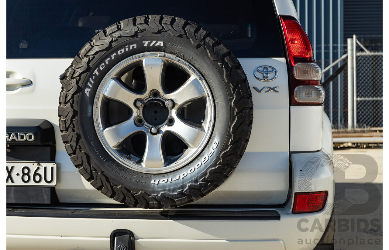 9/2007 Toyota Landcruiser Prado VX (4x4) KDJ120R MY07 4d Wagon White Pearl Turbo Diesel 3.0L - 7 Seats