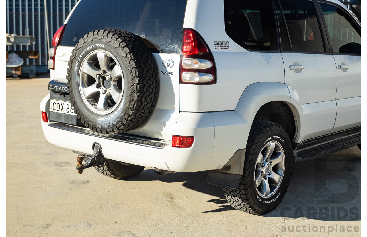 9/2007 Toyota Landcruiser Prado VX (4x4) KDJ120R MY07 4d Wagon White Pearl Turbo Diesel 3.0L - 7 Seats