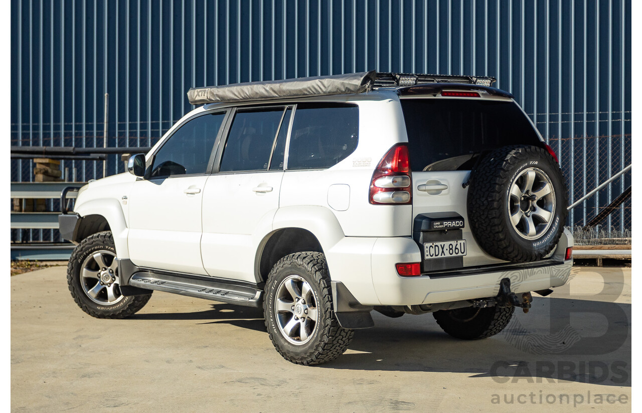 9/2007 Toyota Landcruiser Prado VX (4x4) KDJ120R MY07 4d Wagon White Pearl Turbo Diesel 3.0L - 7 Seats