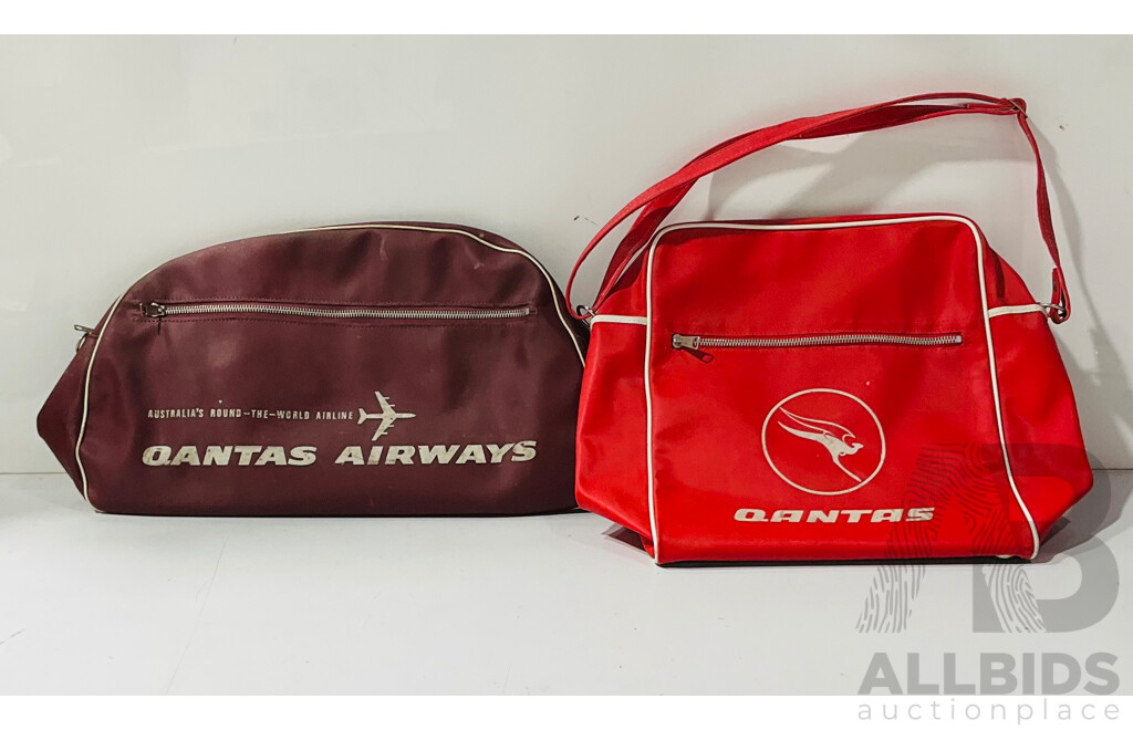 Pair of Vintage Vinyl Qantas Carry-on Bags