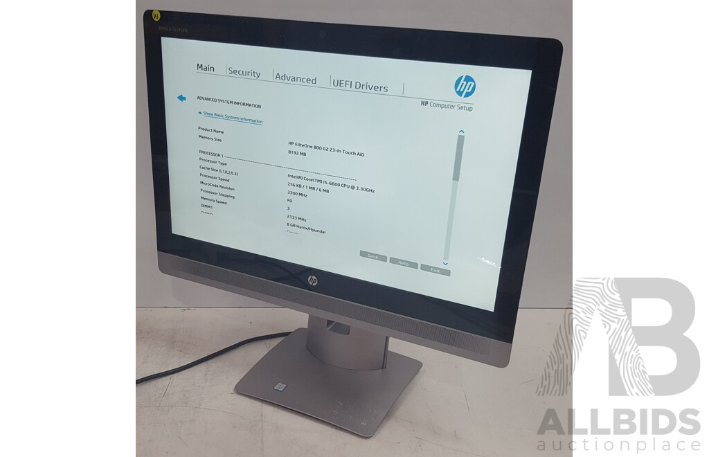 HP EliteOne 800 G2 Intel Core i5 (6600) 3.30GHz-3.90GHz 4-Core CPU 23-Inch Touchscreen All-in-One Computer