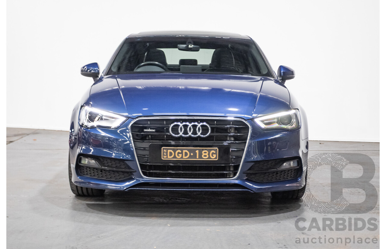 09/2015 Audi A3 1.8 TFSI Ambition Quattro S-Line Pack (AWD) 8V MY16 4D Sedan Scuba Blue Metallic Turbo 1.8L