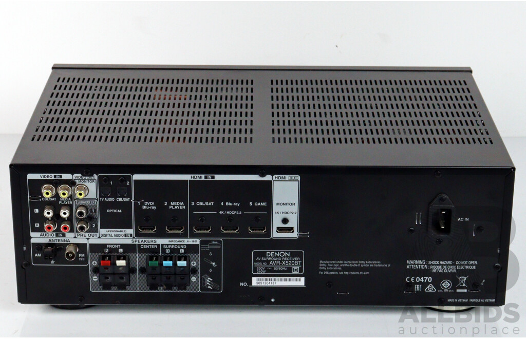 Denon AVR- X 520 BT Surround Receiver Amplifier with Remote Control & Instruction Booklet