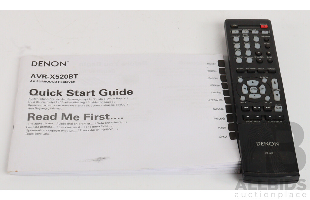 Denon AVR- X 520 BT Surround Receiver Amplifier with Remote Control & Instruction Booklet