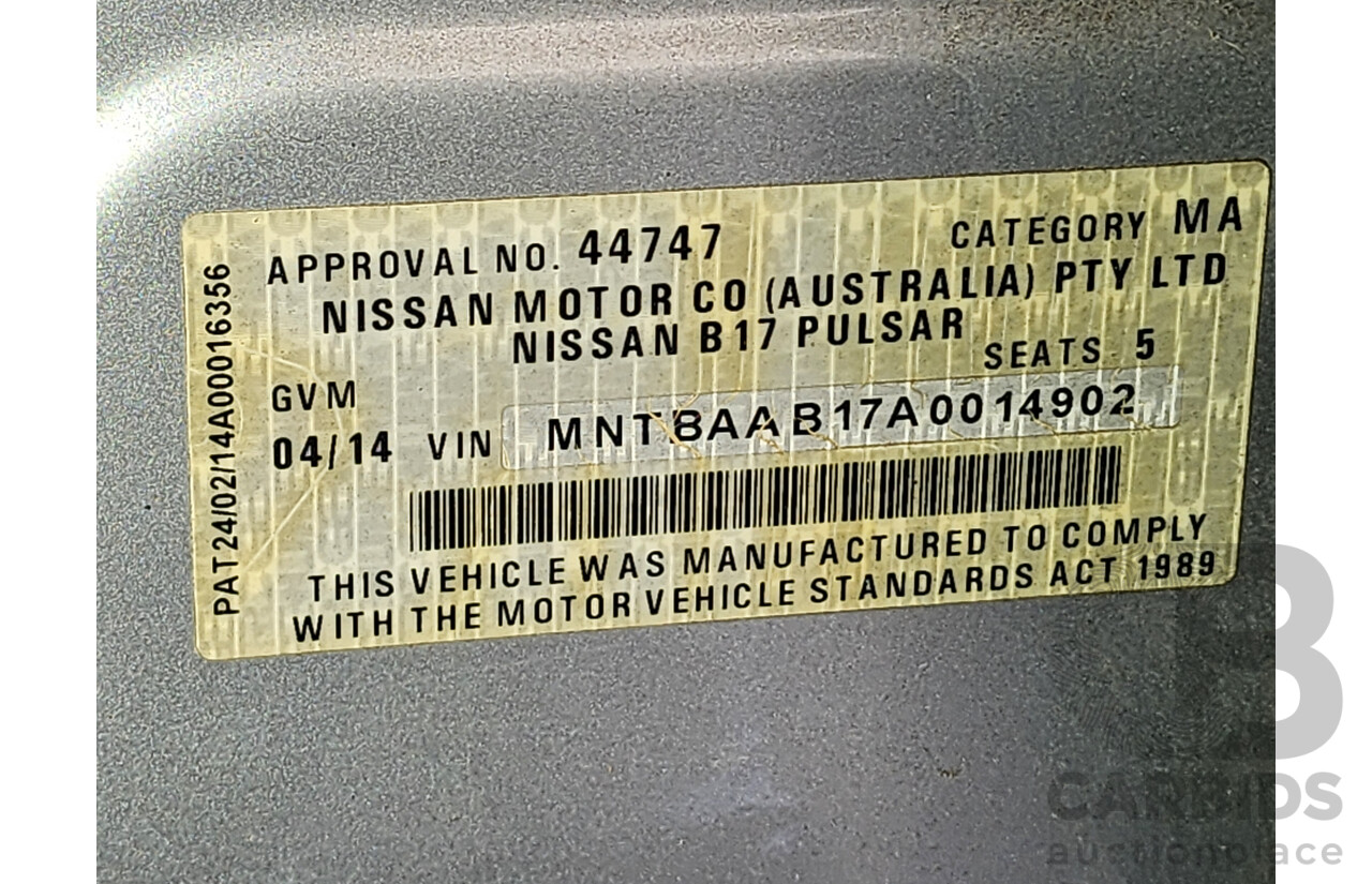 4/2014 Nissan Pulsar ST B17 4d Sedan Silver 1.8L