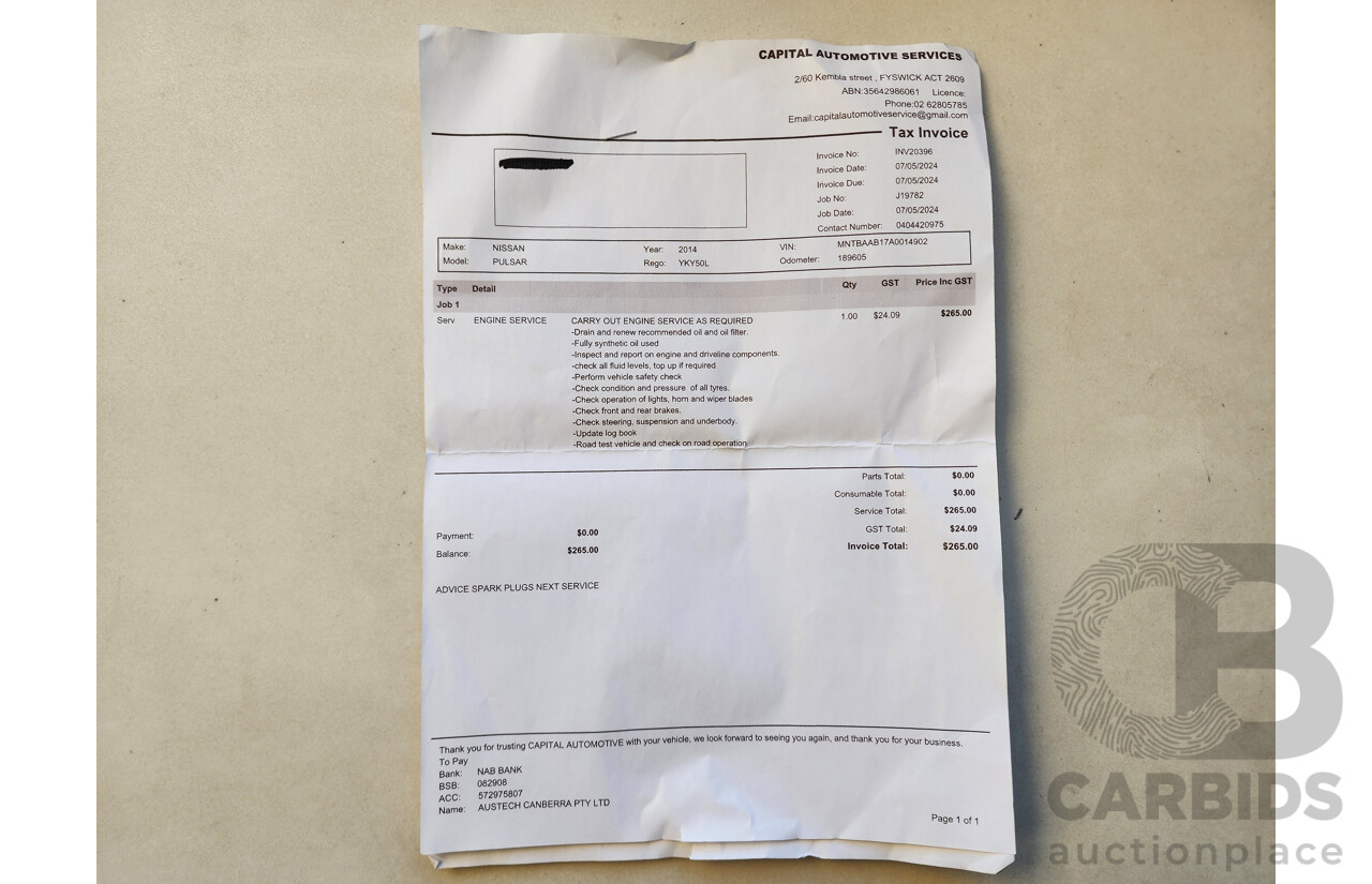 4/2014 Nissan Pulsar ST B17 4d Sedan Silver 1.8L