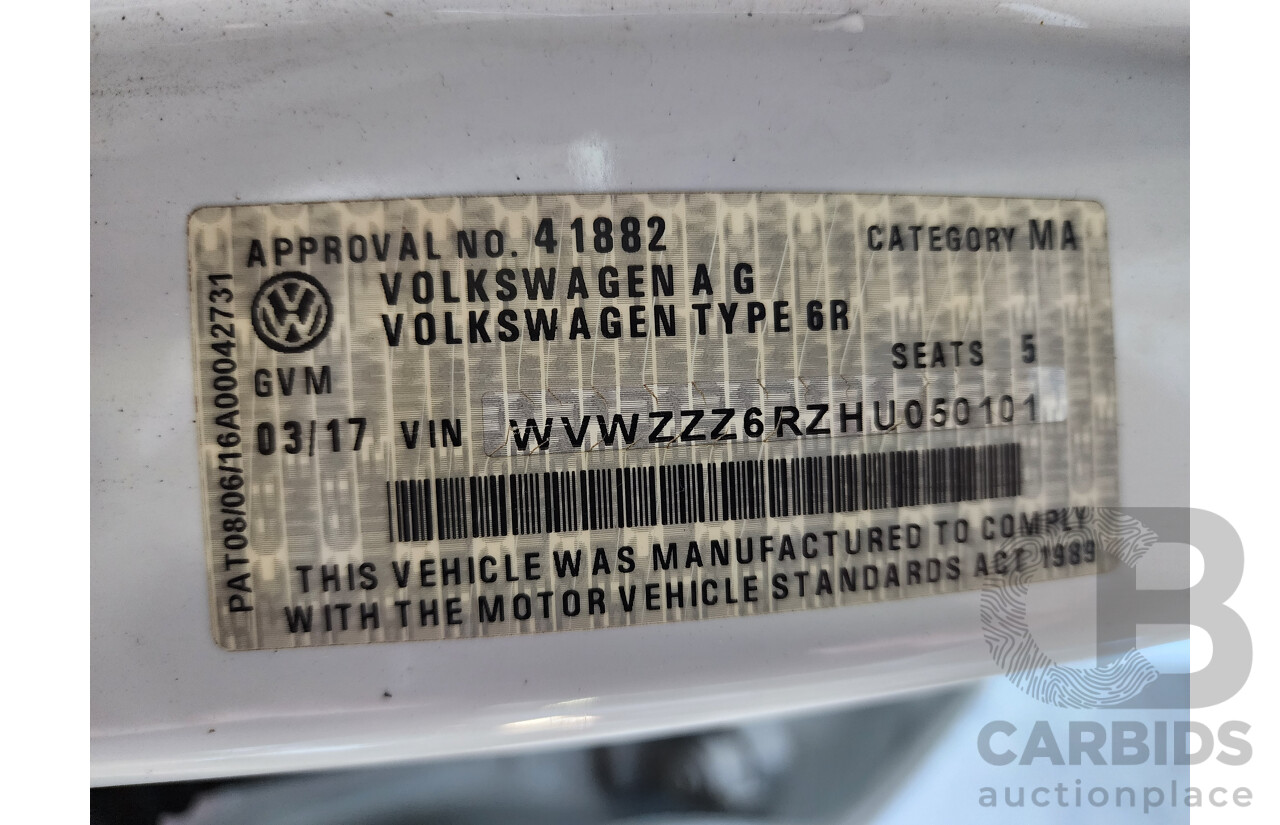 3/2017 Volkswagen Polo 66 TSI Trendline 6R MY17 5d Hatchback White 1.2L