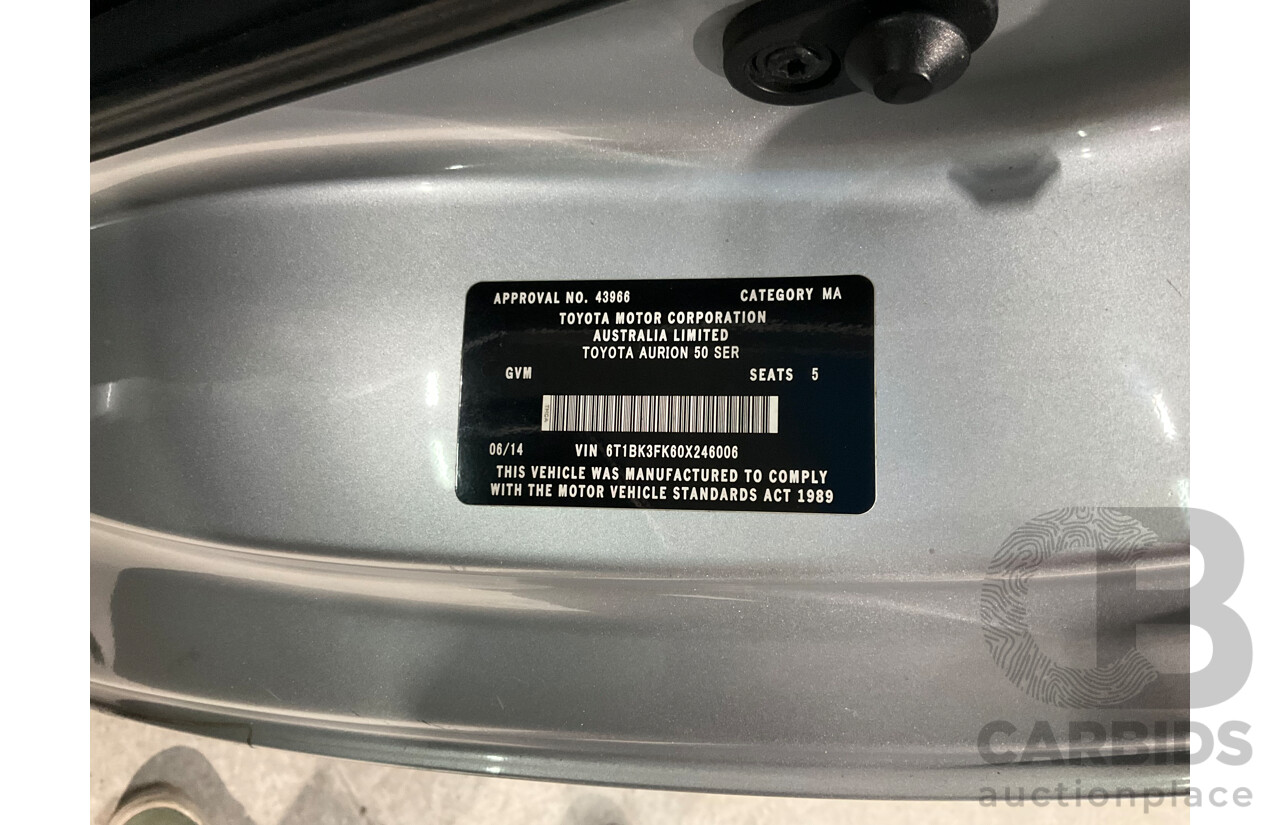 6/2014 Toyota Aurion AT-X GSV50R 4d Sedan Silver Pearl V6 3.5L