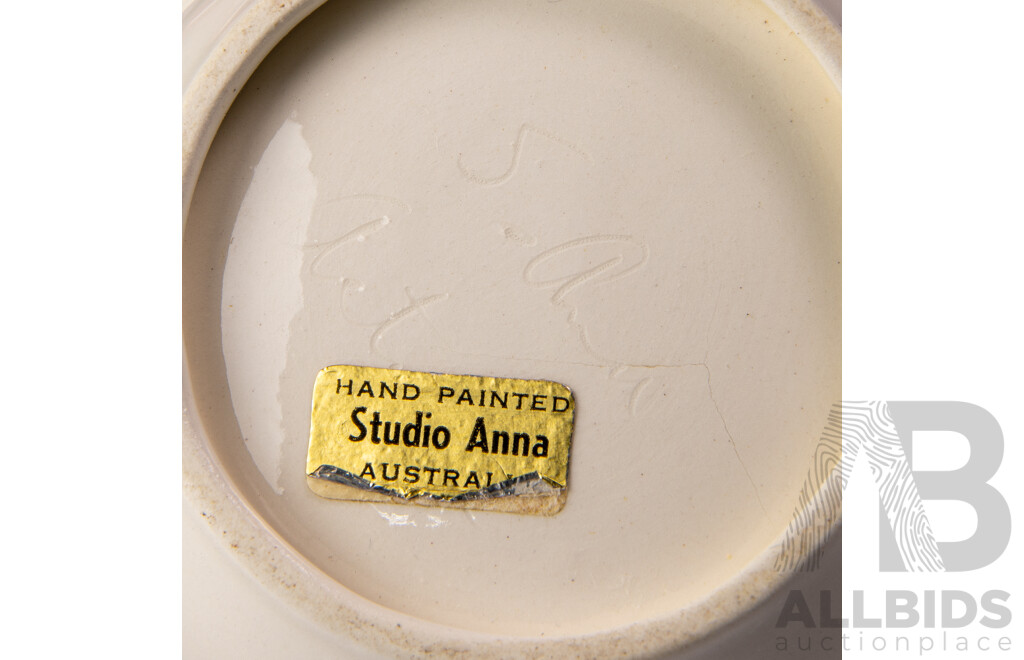 Vintage Australian MCP Pottery Dish, Set Six Glass Art Deco Swirl Bowls and Studio Anna Dish