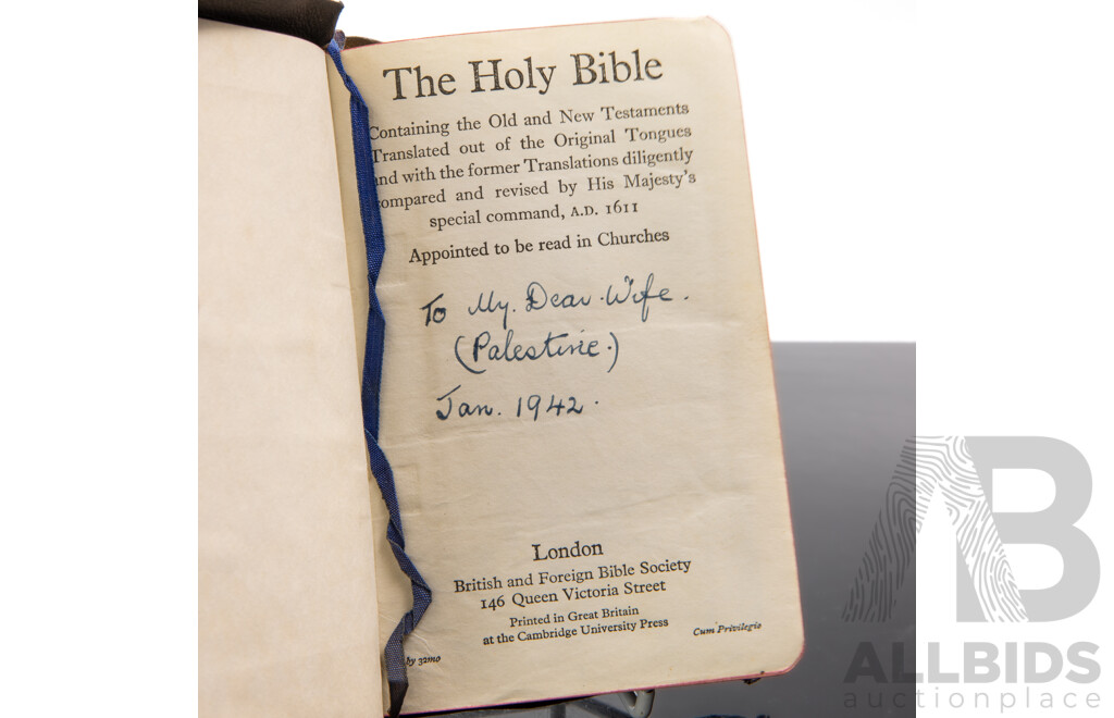 Vintage Holy Bible with Inlaid Mother of Pearl Cover and Rear, Circa 1940s