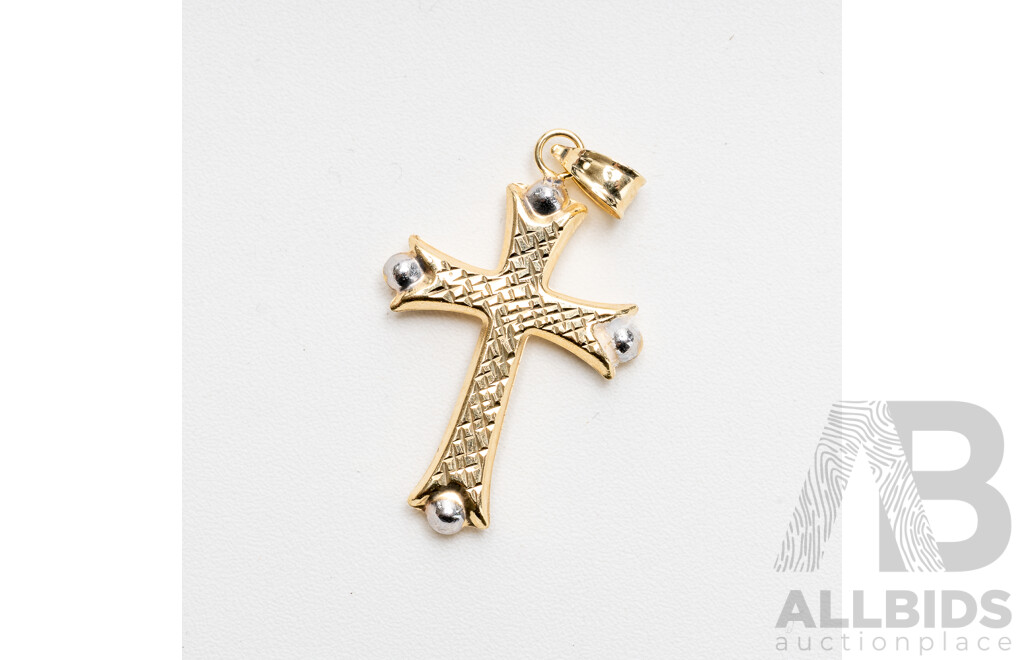 9ct Two Tone Cross Pendant, 27mm Long, 0.49 Grams - NEW
