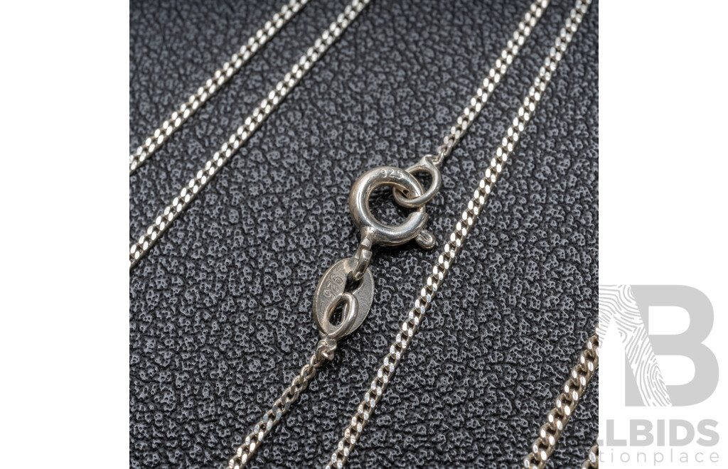 Sterling Silver 60cm Figaro 3+1 Necklace & (2) Sterling Silver Curb Link 45cm Chains, A&C Euro Ball Drop Earrings, 10.75 Grams - as New