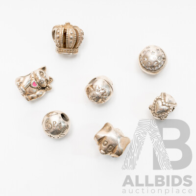 Pandora (6) Authentic Sterling Silver Bead Charms, ALE S925, 17.78 Grams