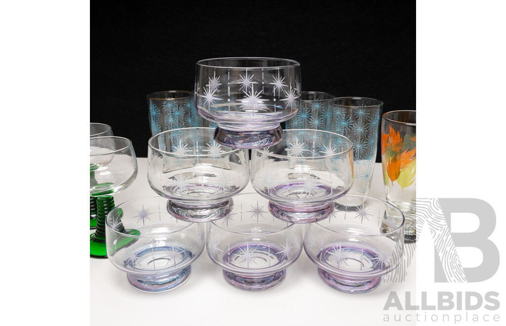 Collection Mid Century Stemware Including Set Four Tumblers, Set Six Coupes and More