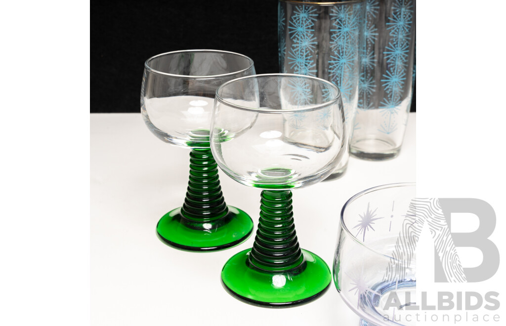 Collection Mid Century Stemware Including Set Four Tumblers, Set Six Coupes and More