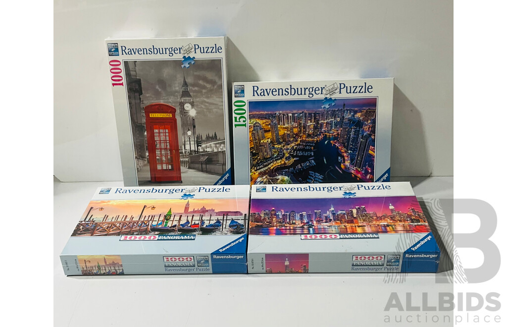 Collection Four Ravensburger Jigsaw 1000 Piece Puzzles, New Sealed in Plastic
