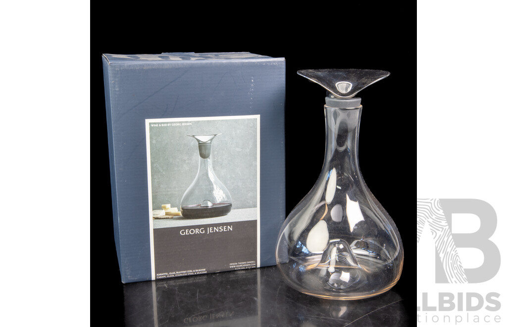 Georg Jensen Glass & Stainless Steel Carafe Designed by Thomas Sandell, in Original Box
