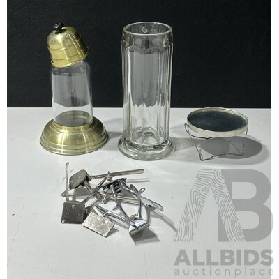Collection Vintage Hairdressing Items Including Jars and Clippers