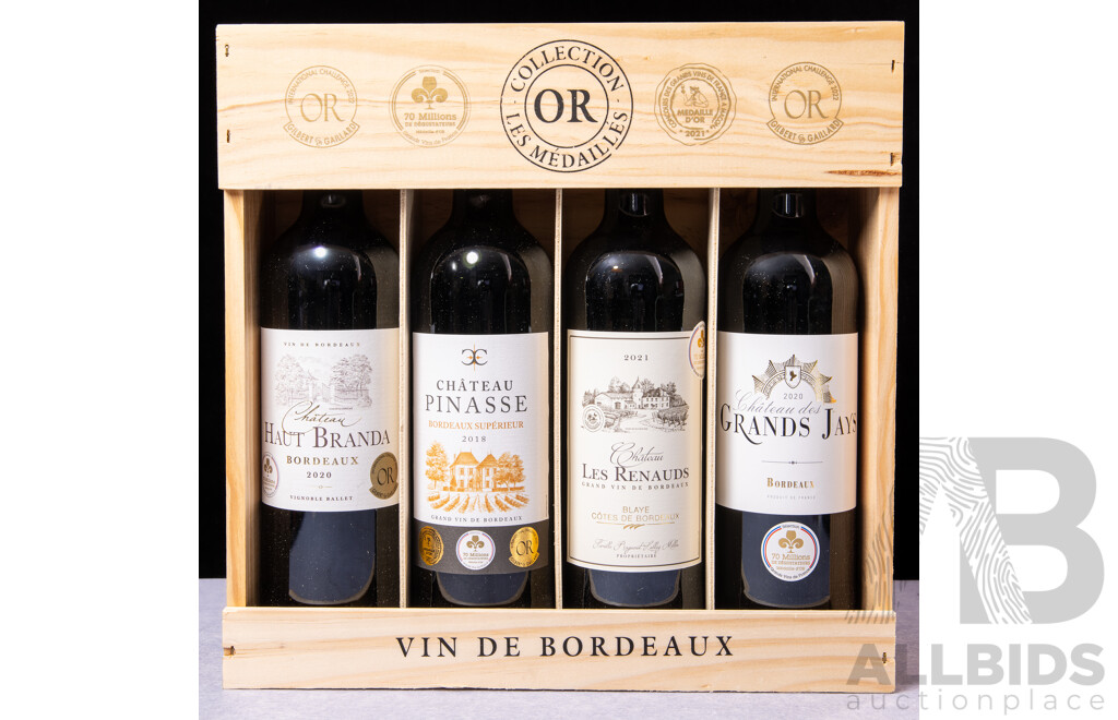 Vin De Bordeaux Four Bottle Collection in Timber Case