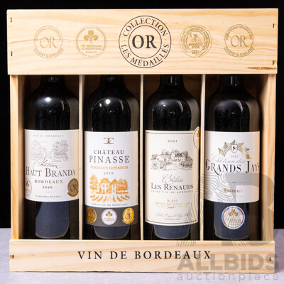 Vin De Bordeaux Four Bottle Collection in Timber Case