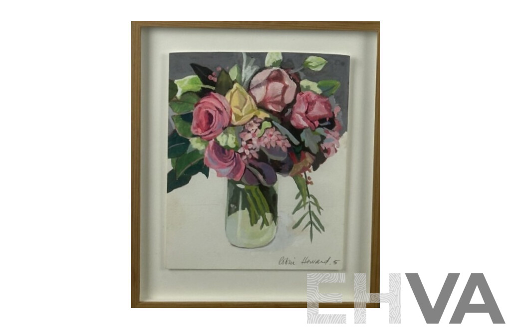 Robin Howard, (20th Century, Australian), Rose Bouquet, Original Oil on Card, 40.5 x 33.5 cm (frame)
