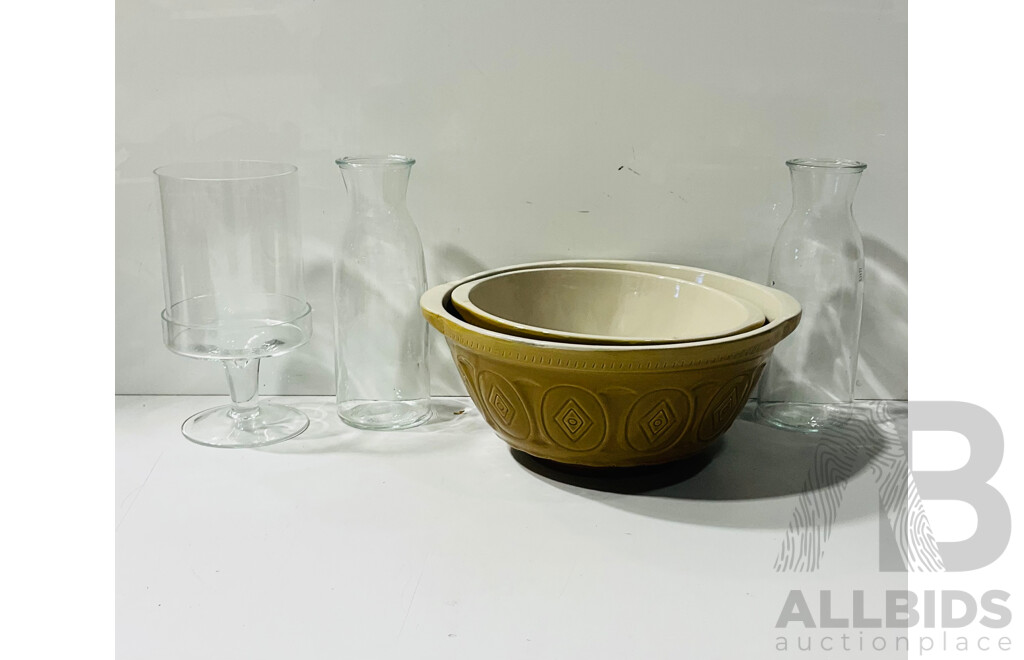 Collection Two Large Mixing Bowls Along WithSelection Glass Ware